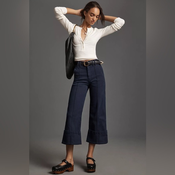 NWT! Anthropologie Navy Blue Pilcro Wide-Leg Cuffed Pants -...